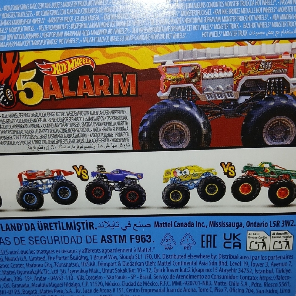 5 Alarm & Bone SHAKER Hot Wheels Monster Trucks - Red and Black - Picture 7 of 7